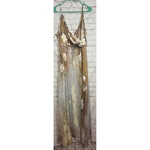 Made with Love Maxi Dress Floral Print Beige Brown Abstract Art Style XL